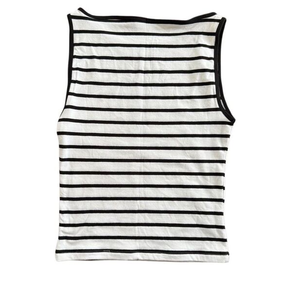 Abercrombie & Fitch Boatneck Tank Top Cotton-Blend Black White Stripe NWT - Picture 3 of 4